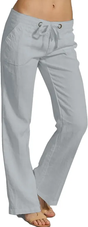 Wide Leg Linen Pants for Women Summer Low Waisted Palazzo Lounge Pants Drawstring Lightweight Trousers with Pockets