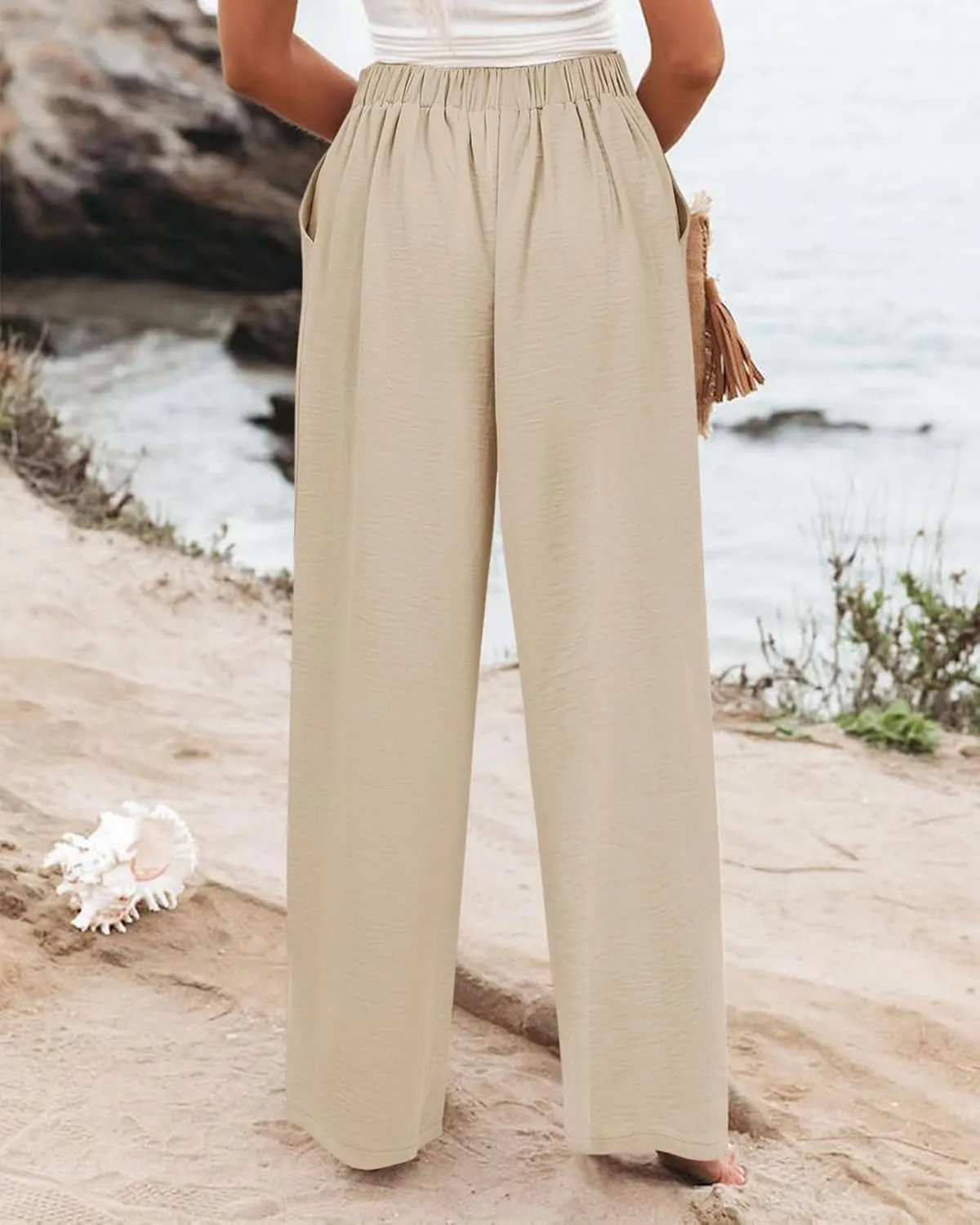 Wide Leg Pants for Women High Waist Solid Color Casual Trousers Comfy Workout Button Pants with Pockets