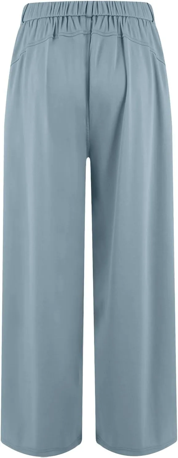 Wide Leg Pants for Women Pull On Flowy Palazzo Pants Lightweight Summer High Wasited Dress Pants with Pockets