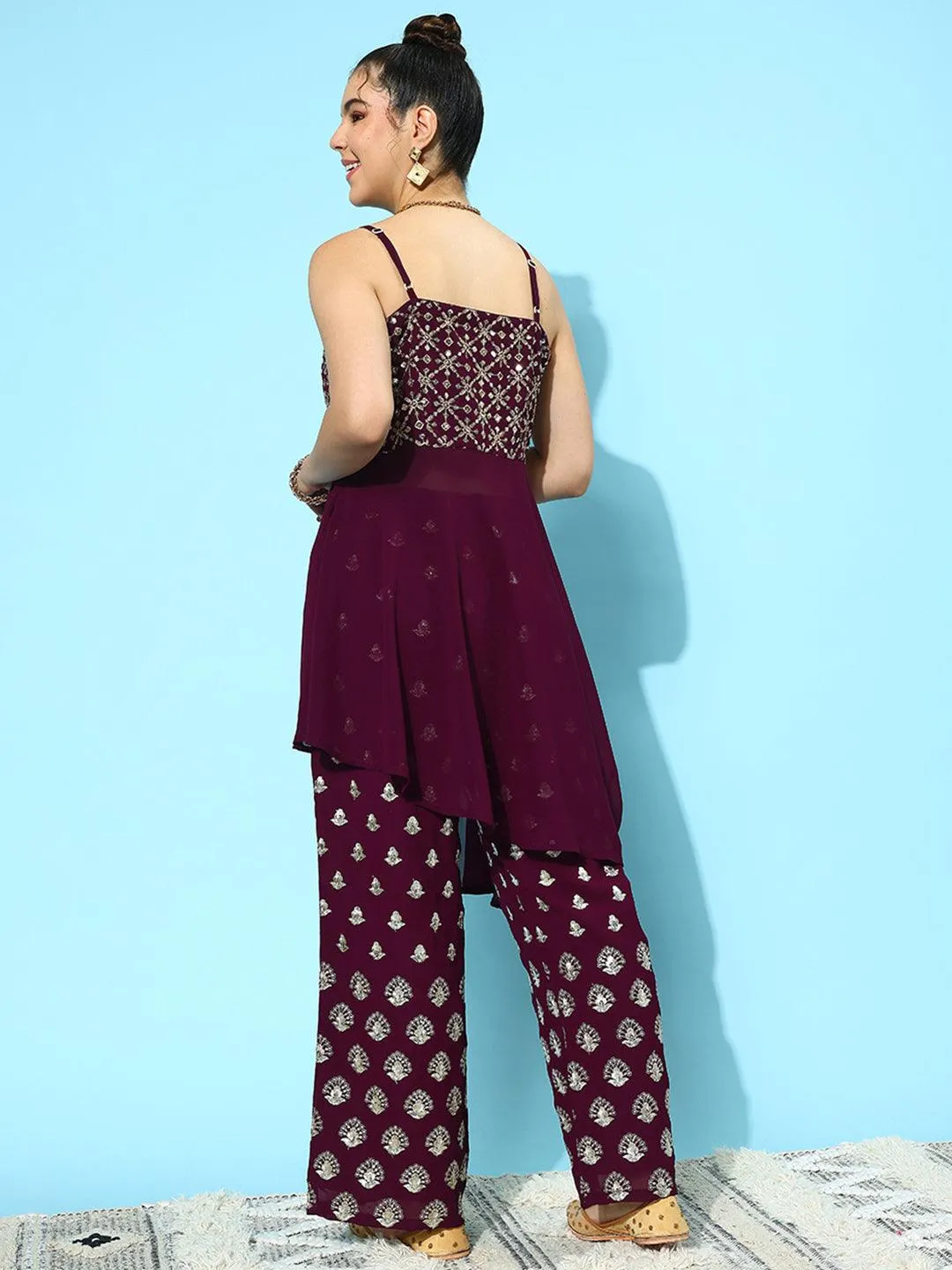 Wine Embellished Georgette Co-Ords