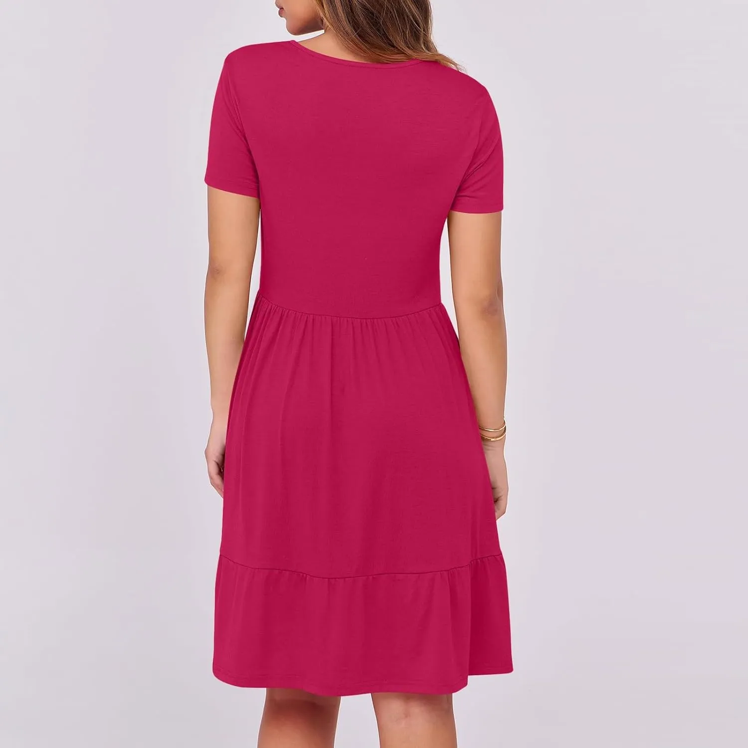 Women 2025 Summer Dress Elegant Square Neck Formal Short Sleeve Business Casual Outfits Ruffle Sundress with Pockets