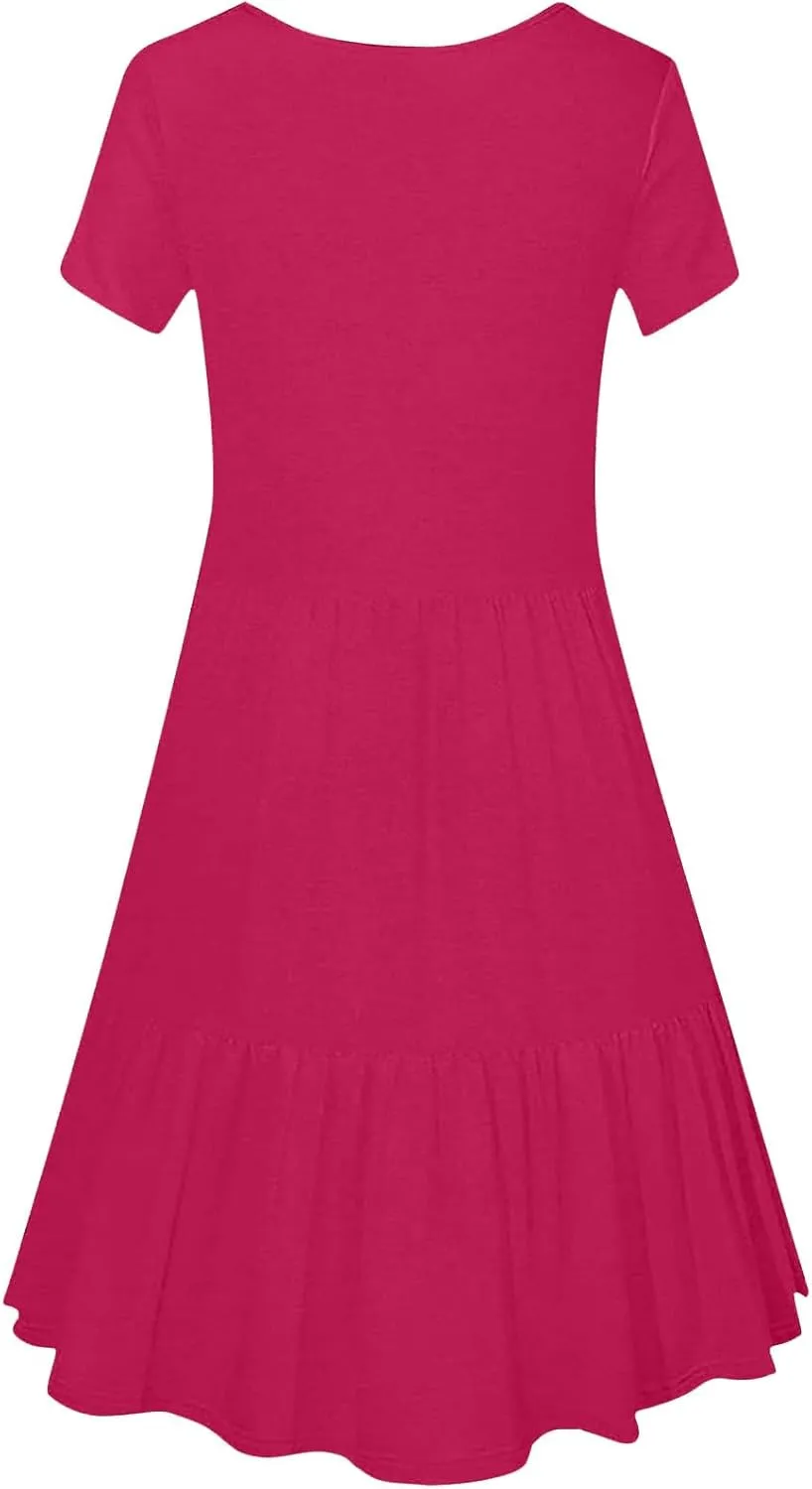 Women 2025 Summer Dress Elegant Square Neck Formal Short Sleeve Business Casual Outfits Ruffle Sundress with Pockets