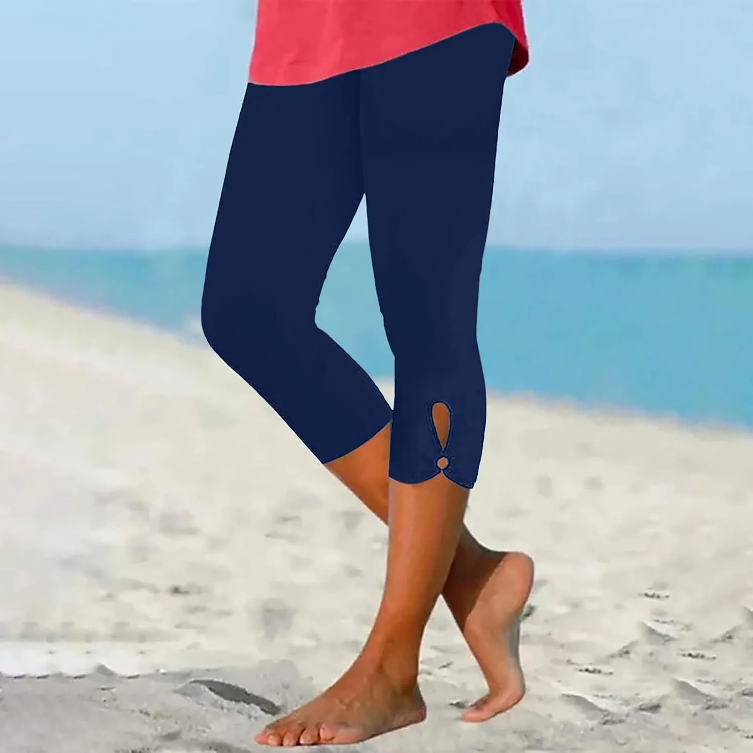 Women Capri Leggings 2024 Dressy Casual Summer Capris Knee Length Crop Pants Trendy Lightweight Ladies Clothing