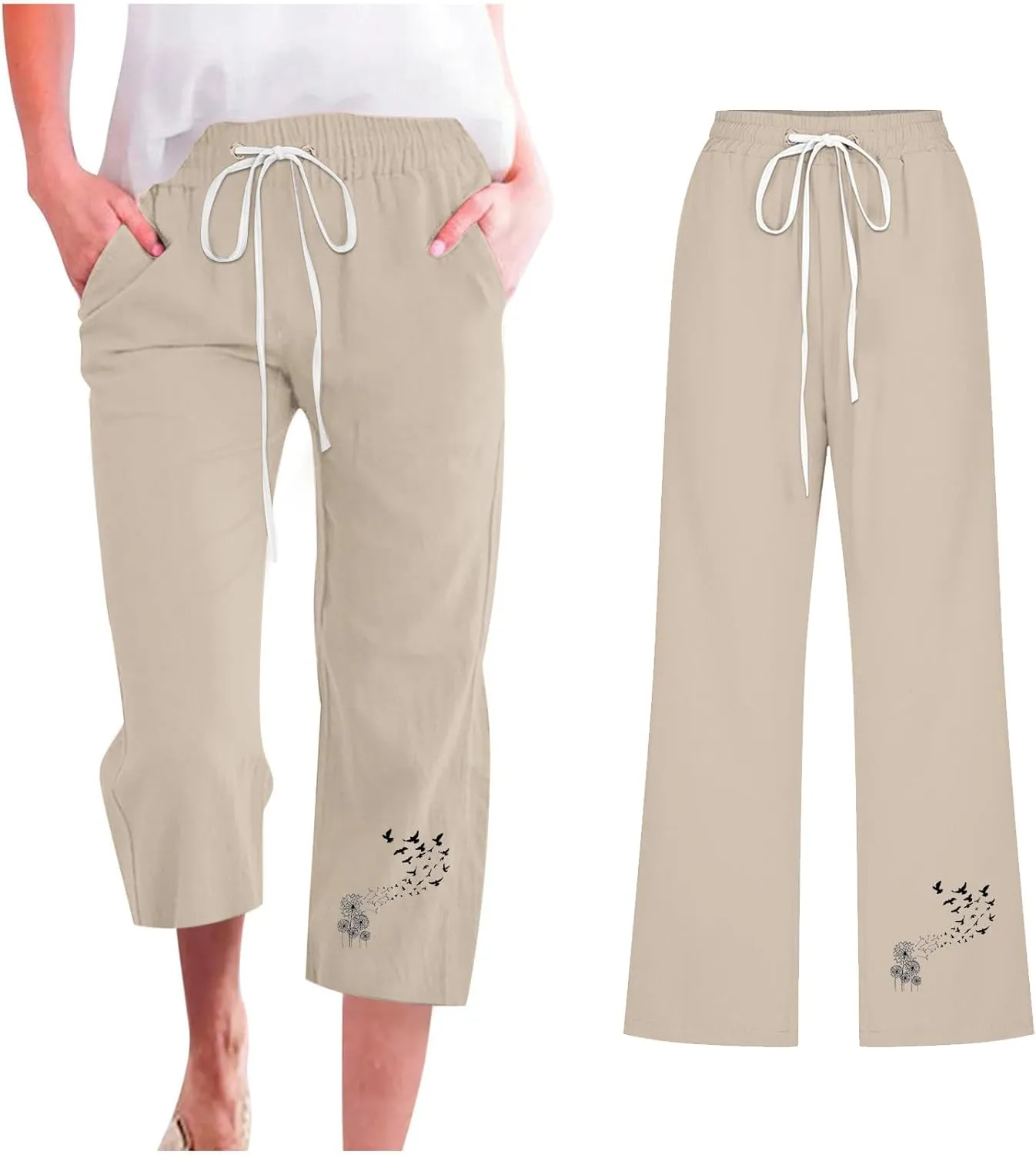 Women Capri Pants Linen 3/4 Pants Wide Leg Capris Lightweight Baggy Cropped Trousers Summer Outfits for Women 2025