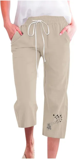 Women Capri Pants Linen 3/4 Pants Wide Leg Capris Lightweight Baggy Cropped Trousers Summer Outfits for Women 2025