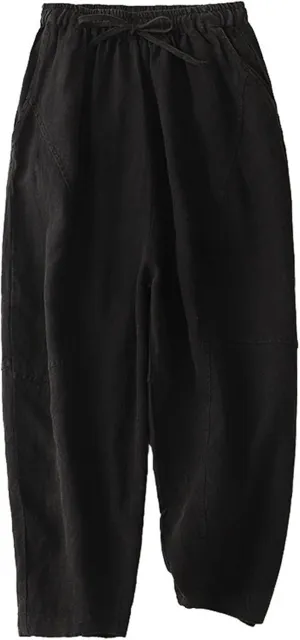 Women Pants Summer High Waisted Cotton Linen Solid Palazzo Pant with Pocket Trendy 2025 Wide Leg Long Lounge Trouser