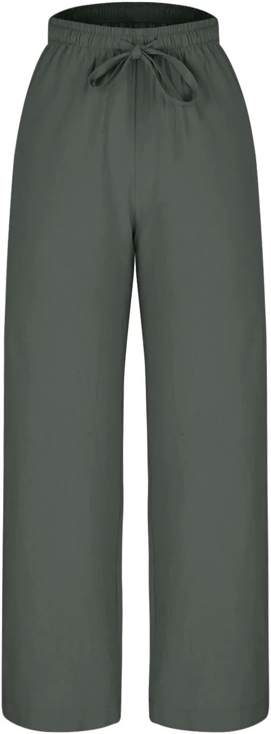 Women Wide Leg Palazzo Pants 2025 Summer Casual Loose Cotton Linen Pant Spring High Waist Flowy Beach Trousers Outfits