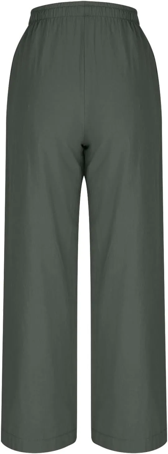 Women Wide Leg Palazzo Pants 2025 Summer Casual Loose Cotton Linen Pant Spring High Waist Flowy Beach Trousers Outfits