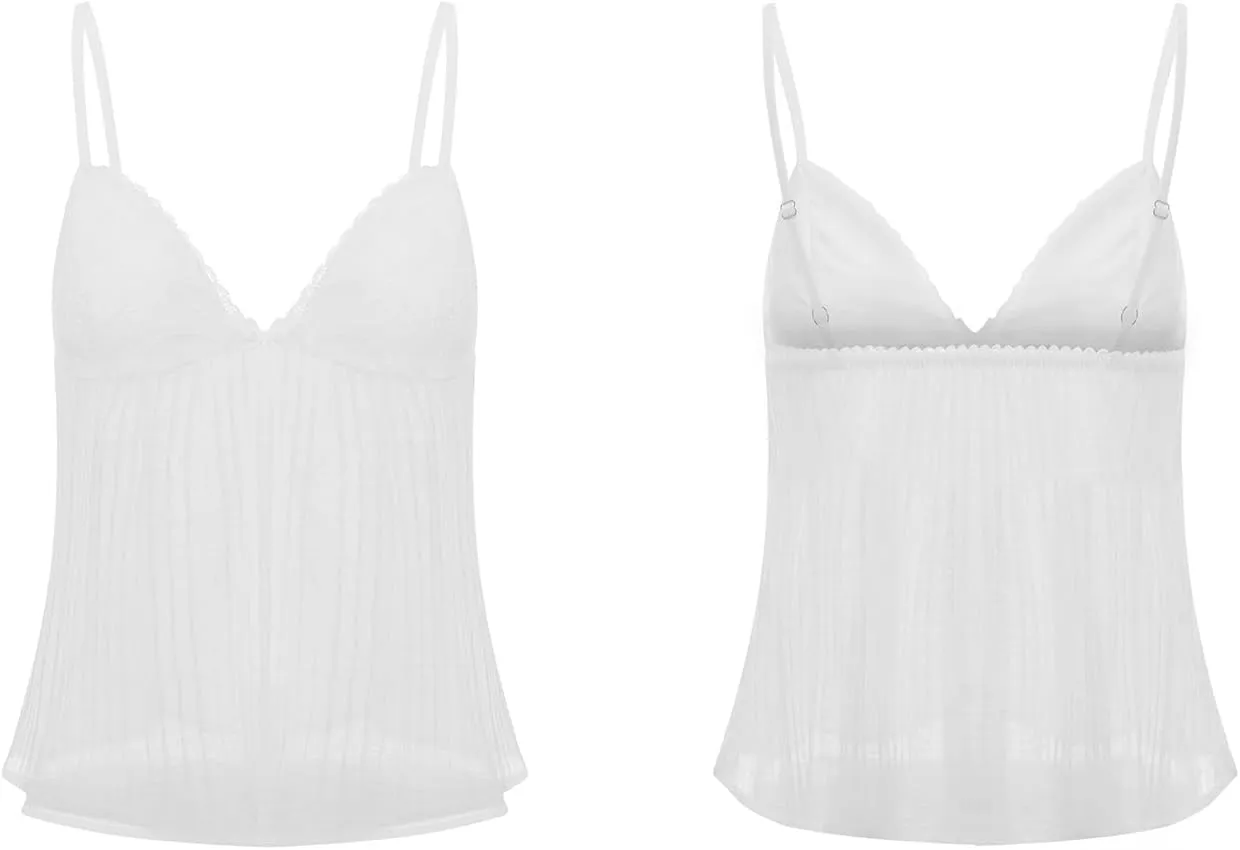 Women Y2K Mesh Camisole Top Sexy Spaghetti Strap Backless See Through Crop Vest Bustier Going Out Tops Streetwear