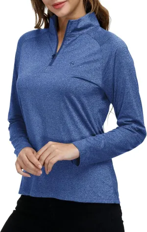 Womens 1/4 Zip Golf Shirt Long Sleeve Lightweight Golf Pullover Outdoor Athletic Tennis Polo Shirts