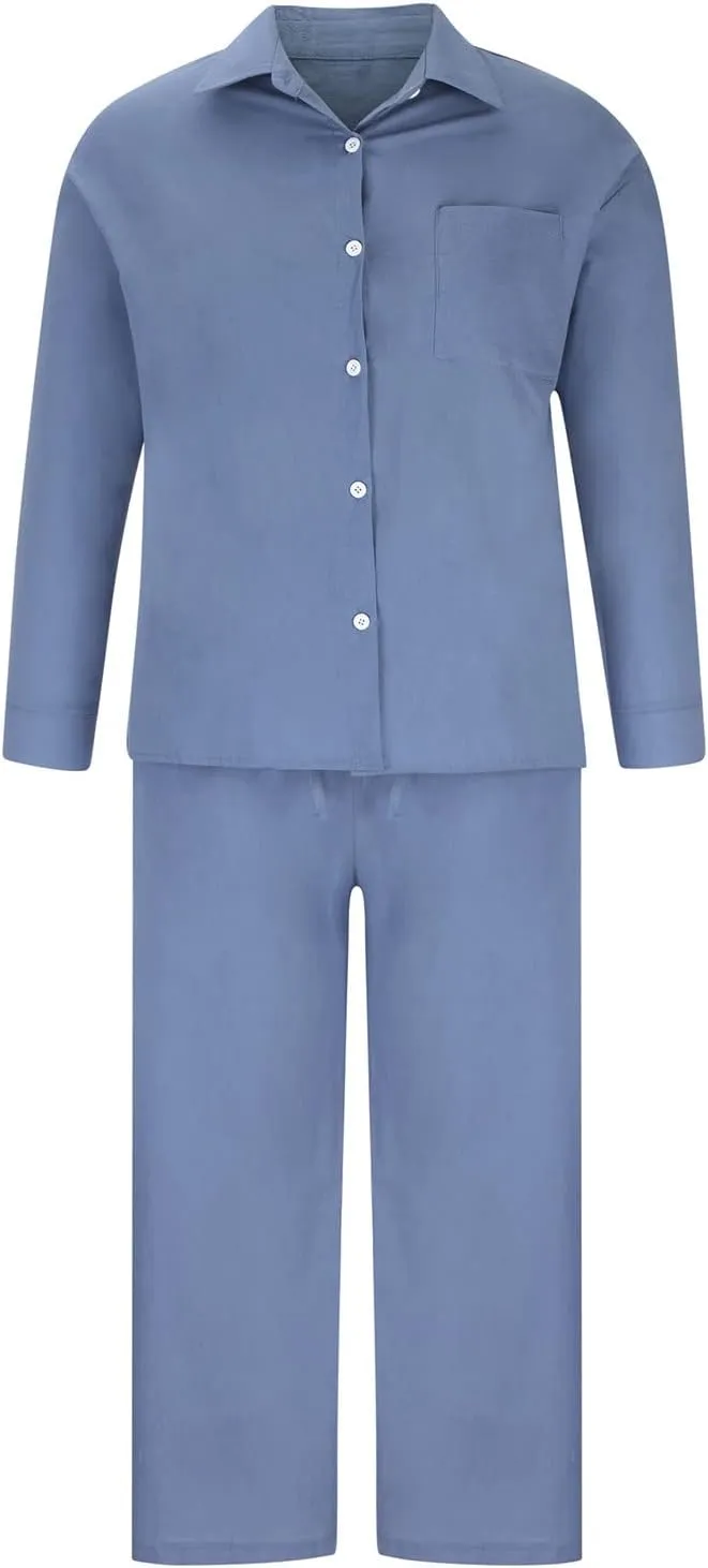 Womens 2 Piece Cotton Linen Sets Plus Size Lounge Outfits Long Shirts Plus Size Long Pants Tracksuit Sweatsuits