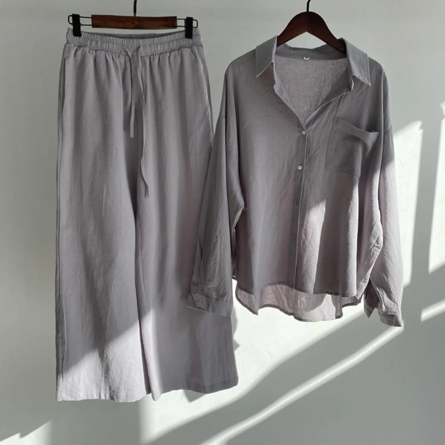 Womens 2 Piece Cotton Linen Sets Plus Size Lounge Outfits Long Shirts Plus Size Long Pants Tracksuit Sweatsuits