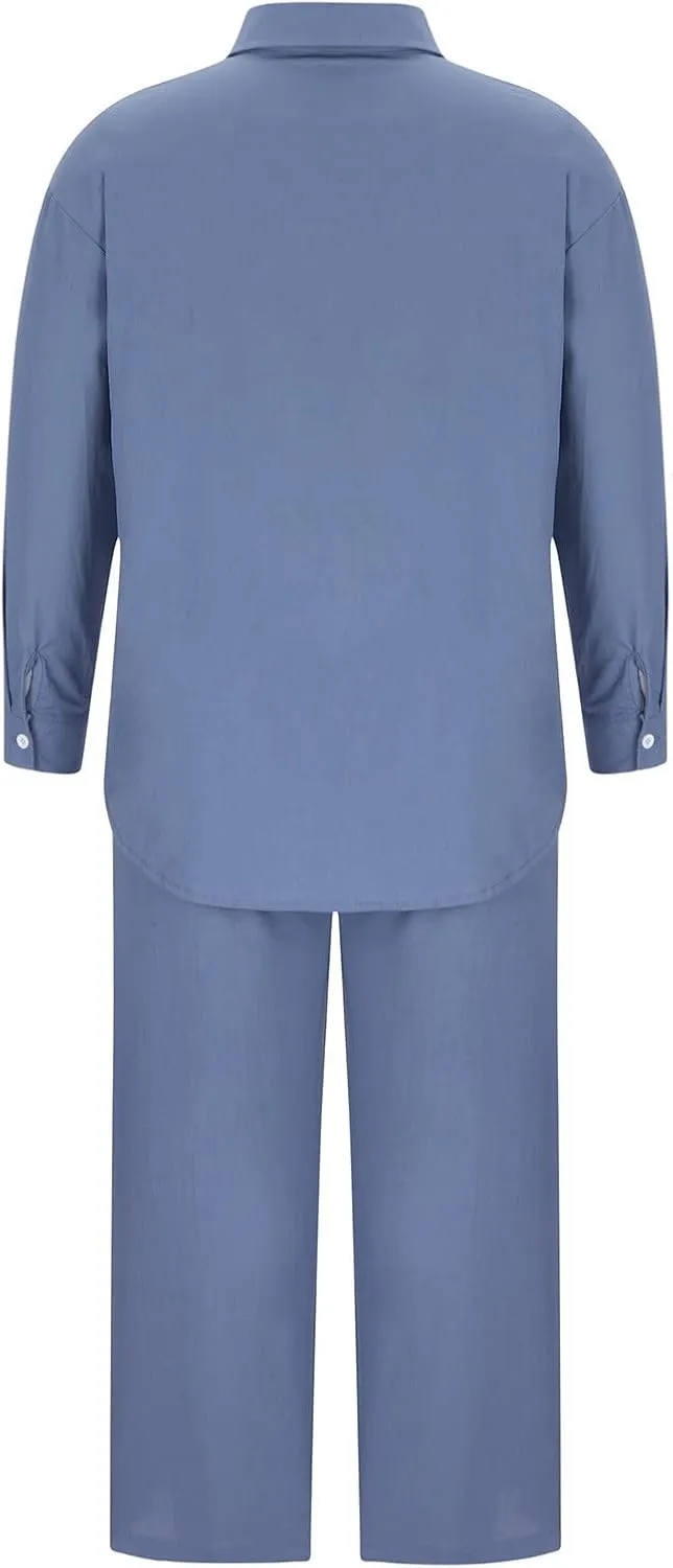 Womens 2 Piece Cotton Linen Sets Plus Size Lounge Outfits Long Shirts Plus Size Long Pants Tracksuit Sweatsuits