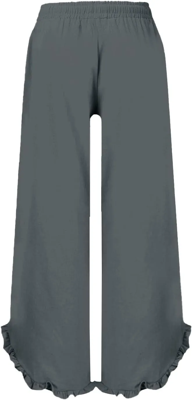 Womens Business Casual Linen Pants, 2025 Loose Fit Long Trousers 2025 Spring High Waist Knit Sweatpants with Pockets
