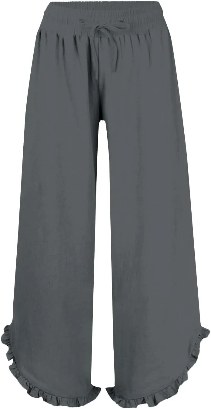 Womens Business Casual Linen Pants, 2025 Loose Fit Long Trousers 2025 Spring High Waist Knit Sweatpants with Pockets