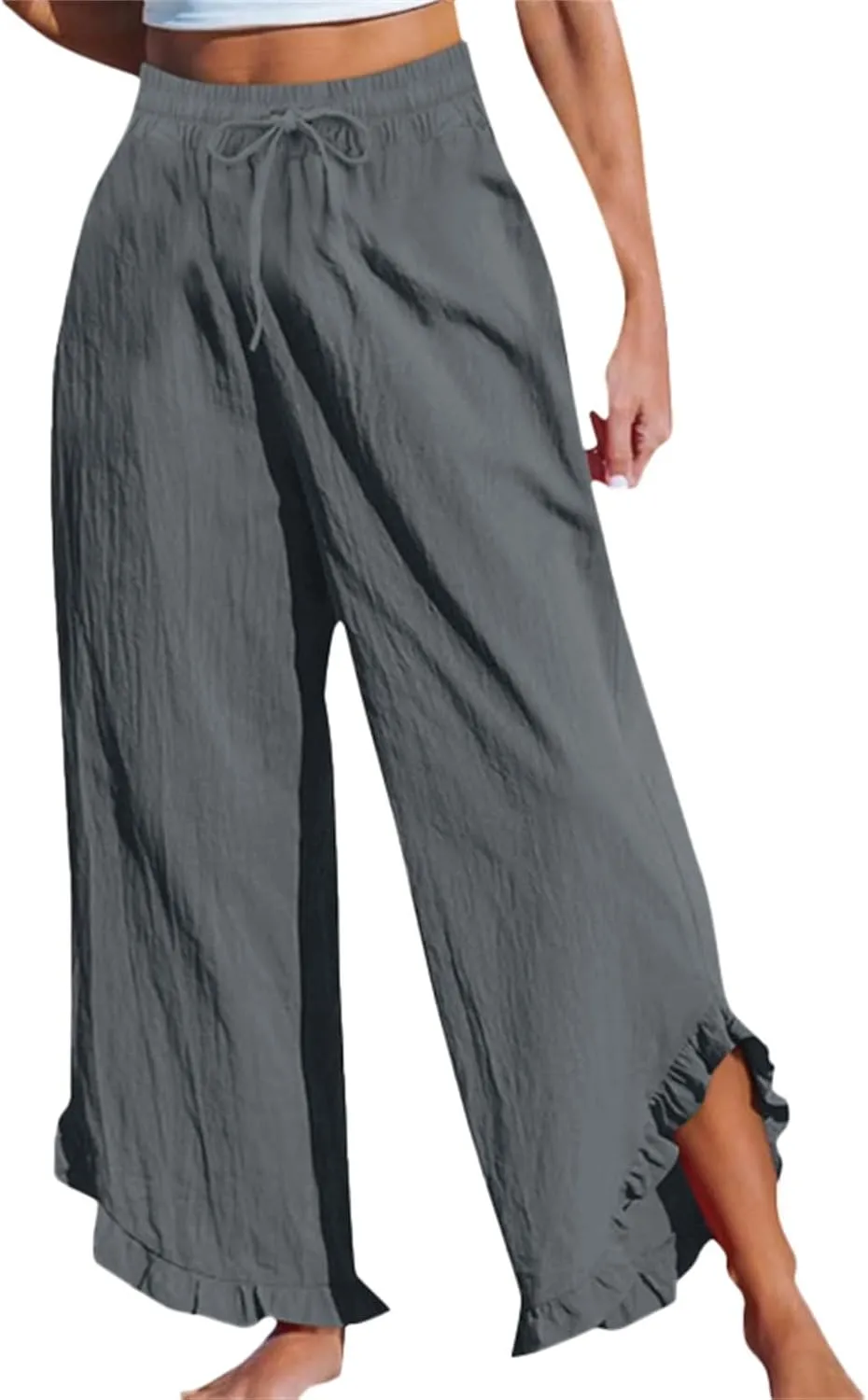 Womens Business Casual Linen Pants, 2025 Loose Fit Long Trousers 2025 Spring High Waist Knit Sweatpants with Pockets
