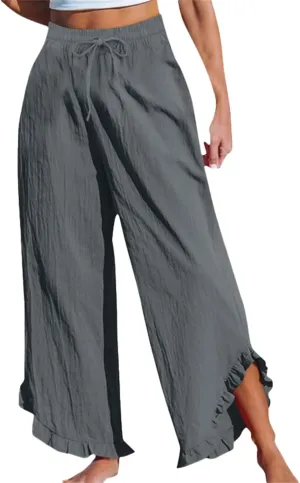 Womens Business Casual Linen Pants, 2025 Loose Fit Long Trousers 2025 Spring High Waist Knit Sweatpants with Pockets