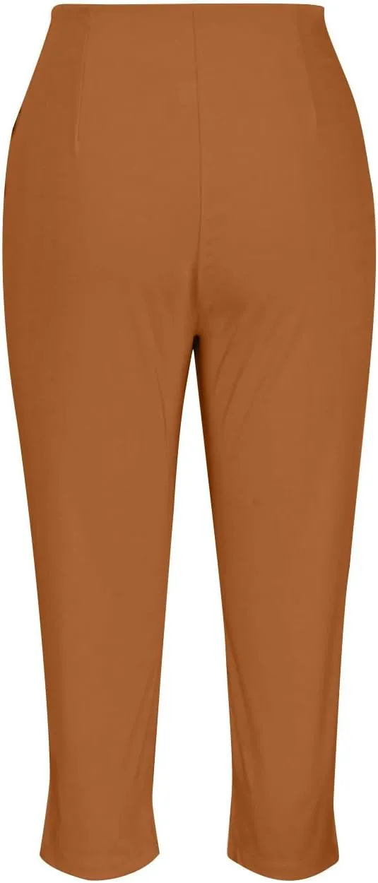 Women's Capri Dress Pants Stretch High Waisted Crop Office Work Pants Summer Casual Capris Slacks Yoga