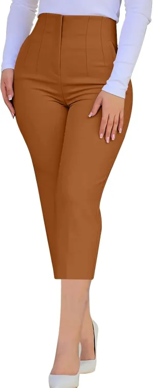 Women's Capri Dress Pants Stretch High Waisted Crop Office Work Pants Summer Casual Capris Slacks Yoga