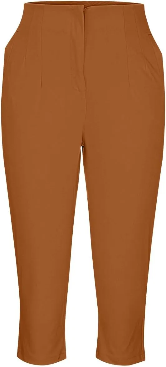 Women's Capri Dress Pants Stretch High Waisted Crop Office Work Pants Summer Casual Capris Slacks Yoga