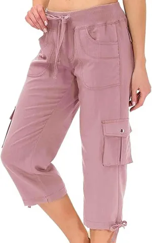 Womens Cargo Pants Casual Y2K Capris Drawstring Waist Travel Gym Hiking Pants Baggy Trendy Multiple Pockets Trousers