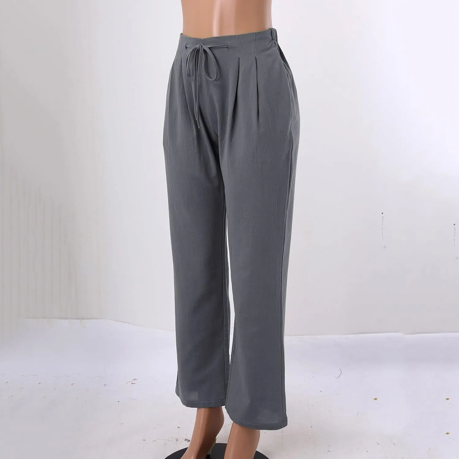 Womens Casual Linen Pants Lightweight Drawstring Elastic Waist Spring Summer Relax Fit Beach Slacks Comfy Trousers