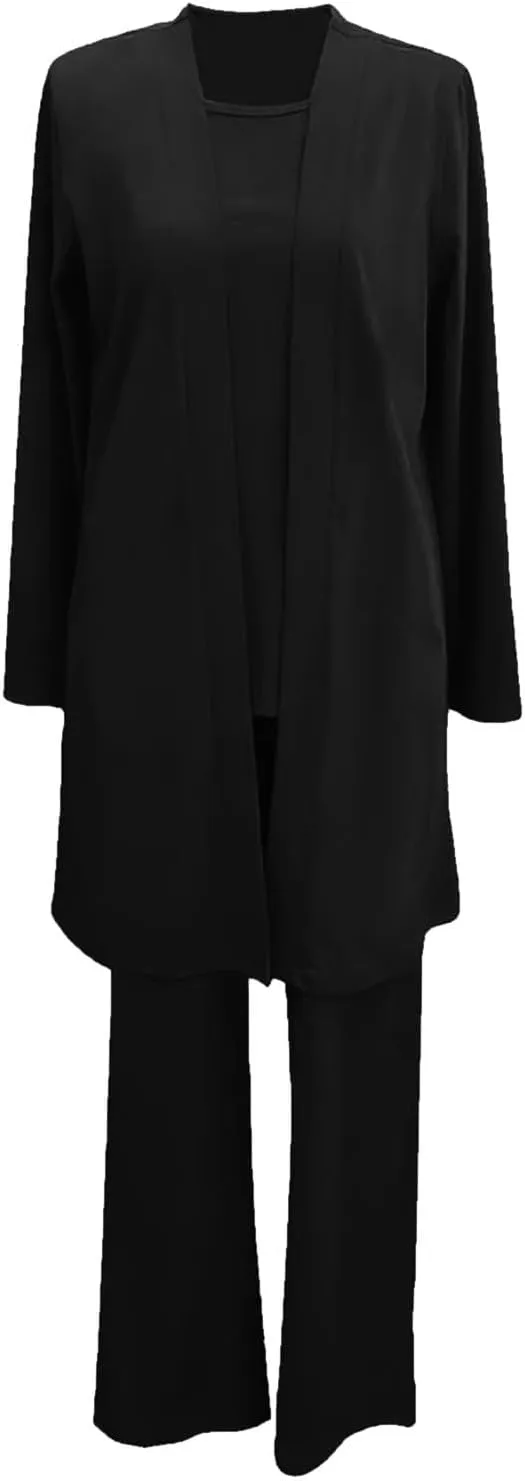 Womens Chiffon 3 Piece Outfit Sets Solid Formal Wide Leg Pant Suits Dressy Wedding Guest Pantsuits