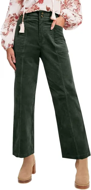 Womens Corduroy Pants Vintage High Waisted Wide Leg Dress Pants with Pockets Casual Button Down Comfy Work Pants 2024