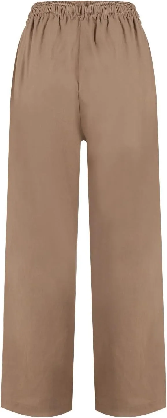 Women's Cotton Linen Baggy Harem Pants Casual Loose Fit High Waisted Beach Drawstring Pants Palazzo Trousers Pockets