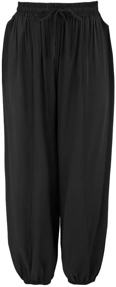 Women's Cotton Linen Lantern Trousers Solid Low-Waisted Relax Fit Pant Elastic Drawstring Wide Leg Pants for Causal