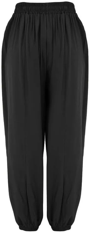 Women's Cotton Linen Lantern Trousers Solid Low-Waisted Relax Fit Pant Elastic Drawstring Wide Leg Pants for Causal