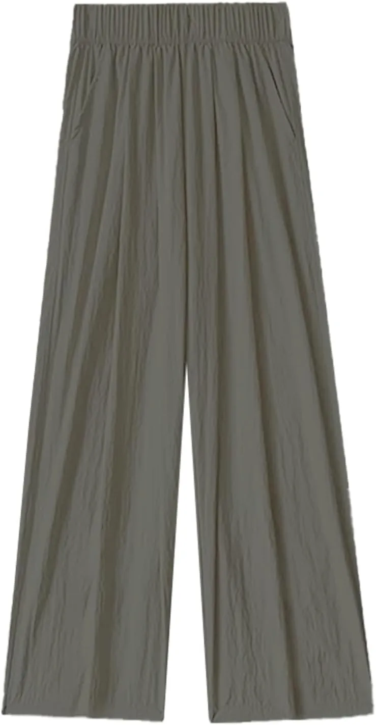 Womens Cotton Linen Palazzo Pants Elastic Waist Casual Wide Leg Trousers High Waist Wide Leg Straight
