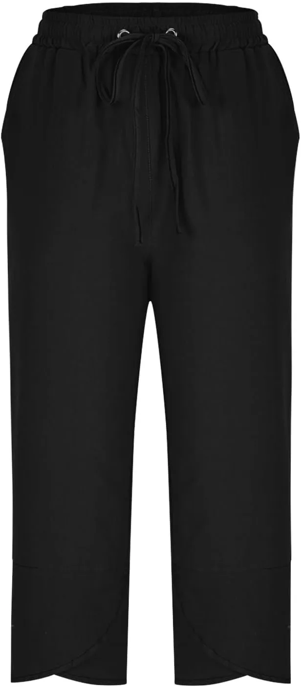 Women's Cotton Linen Straight Leg Pants Elastic Drawstring Casual Trousers with Pockets Summer Beach Lounge Pants