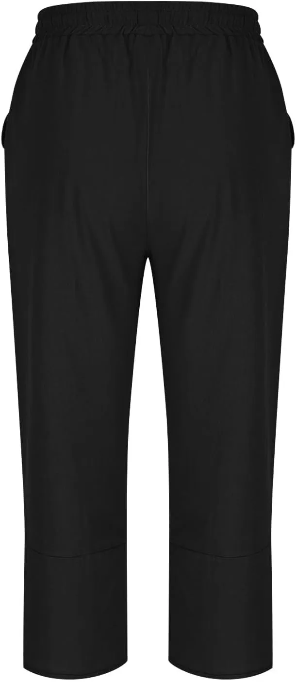 Women's Cotton Linen Straight Leg Pants Elastic Drawstring Casual Trousers with Pockets Summer Beach Lounge Pants