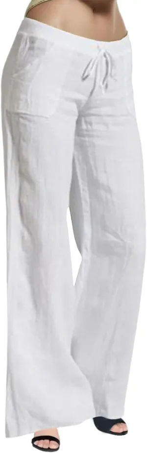 Womens Cotton Linen Summer Lightweigt Palazzo Pants High Waist Long Lounge Slim-Fit Pants Trendy