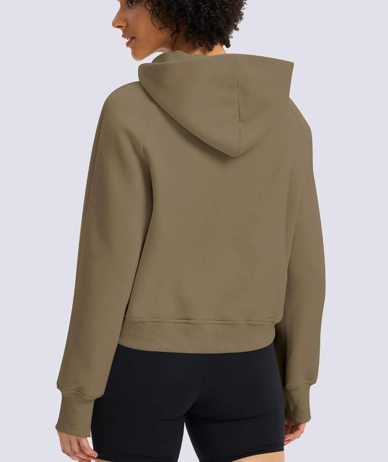 Womens Cropped Hoodies Mock Neck Sweatshirts Fall Fleece Lined Pullover with Thumb Hole 2024 Winter Clothes