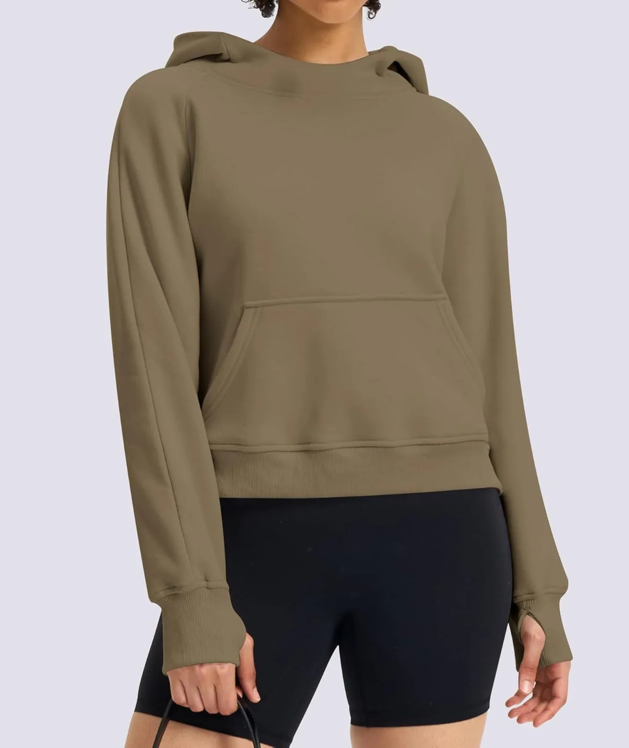 Womens Cropped Hoodies Mock Neck Sweatshirts Fall Fleece Lined Pullover with Thumb Hole 2024 Winter Clothes