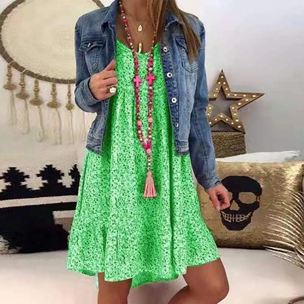 Womens Dresses Formal Occasion Women's Ladies Sexy Loose Print Hlaf Sleeve Ruffles Mini Dress Summer Dress