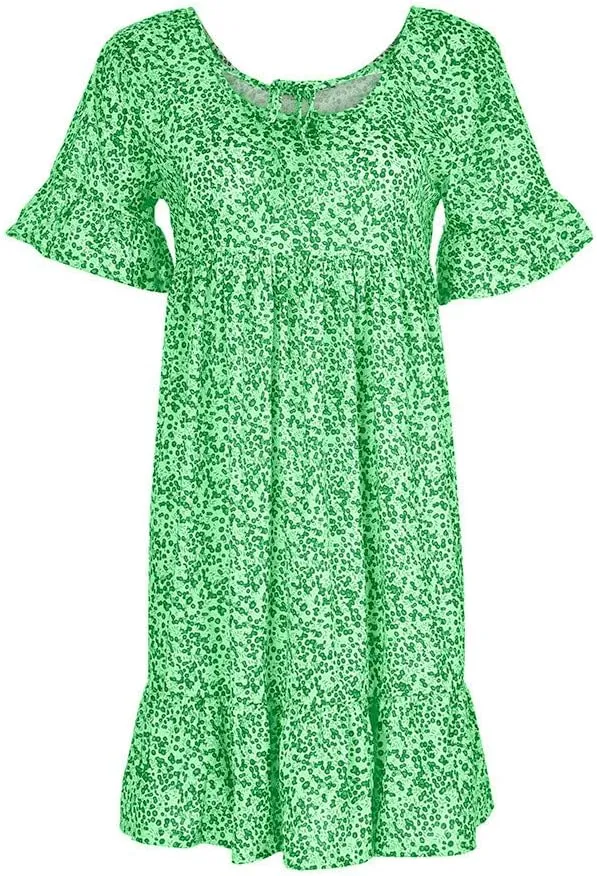 Womens Dresses Formal Occasion Women's Ladies Sexy Loose Print Hlaf Sleeve Ruffles Mini Dress Summer Dress