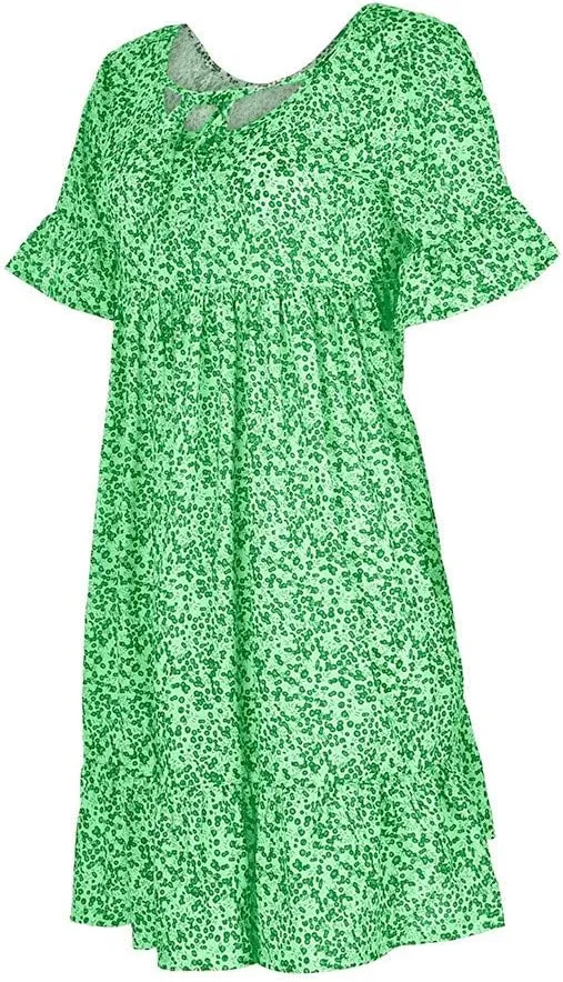 Womens Dresses Formal Occasion Women's Ladies Sexy Loose Print Hlaf Sleeve Ruffles Mini Dress Summer Dress