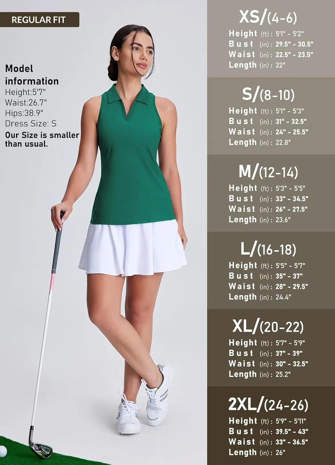 Women's Golf Shirts Sleeveless Racerback Slim Fit Tennis Tank Tops V-Neck Collared Polo Quick Dry UPF 50 