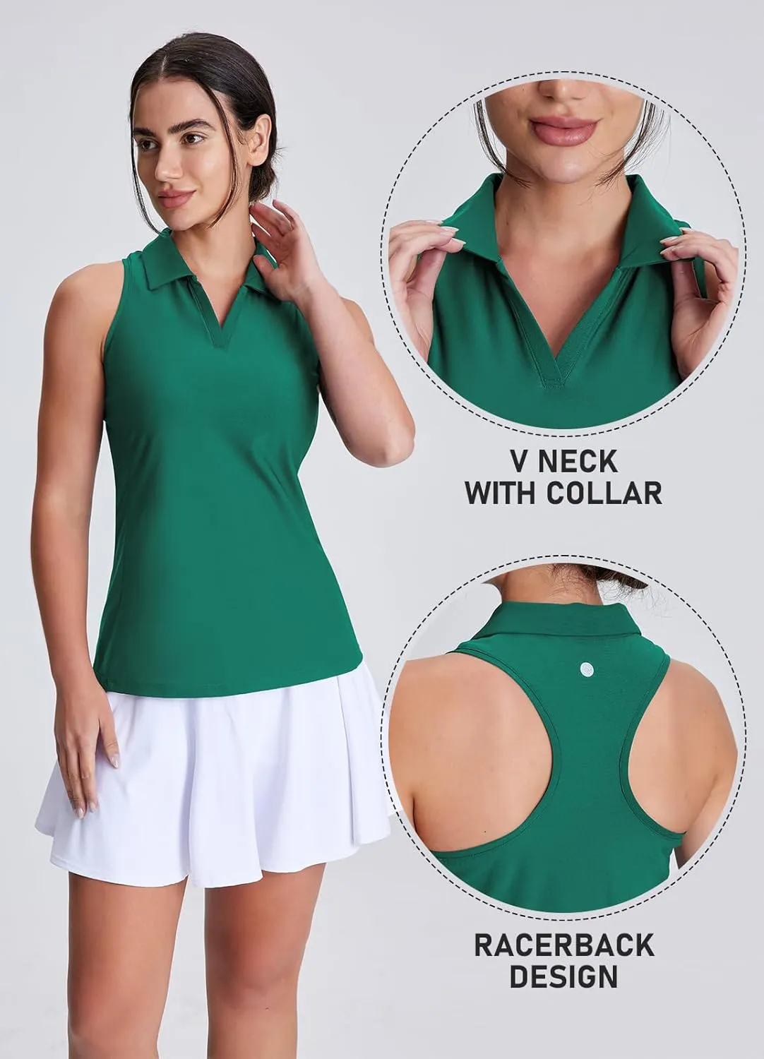 Women's Golf Shirts Sleeveless Racerback Slim Fit Tennis Tank Tops V-Neck Collared Polo Quick Dry UPF 50 