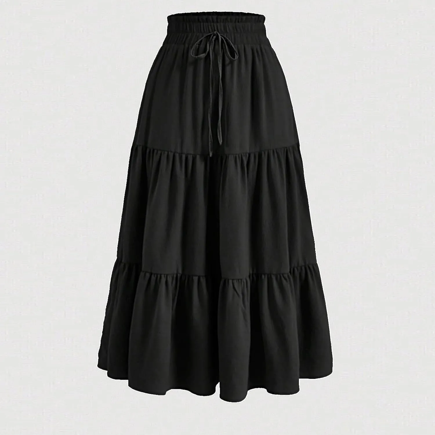 Women's High Elastic Waist Bohemian Midi Skirt - Pleated Ruffle A-Line Skirt for Casual Wear