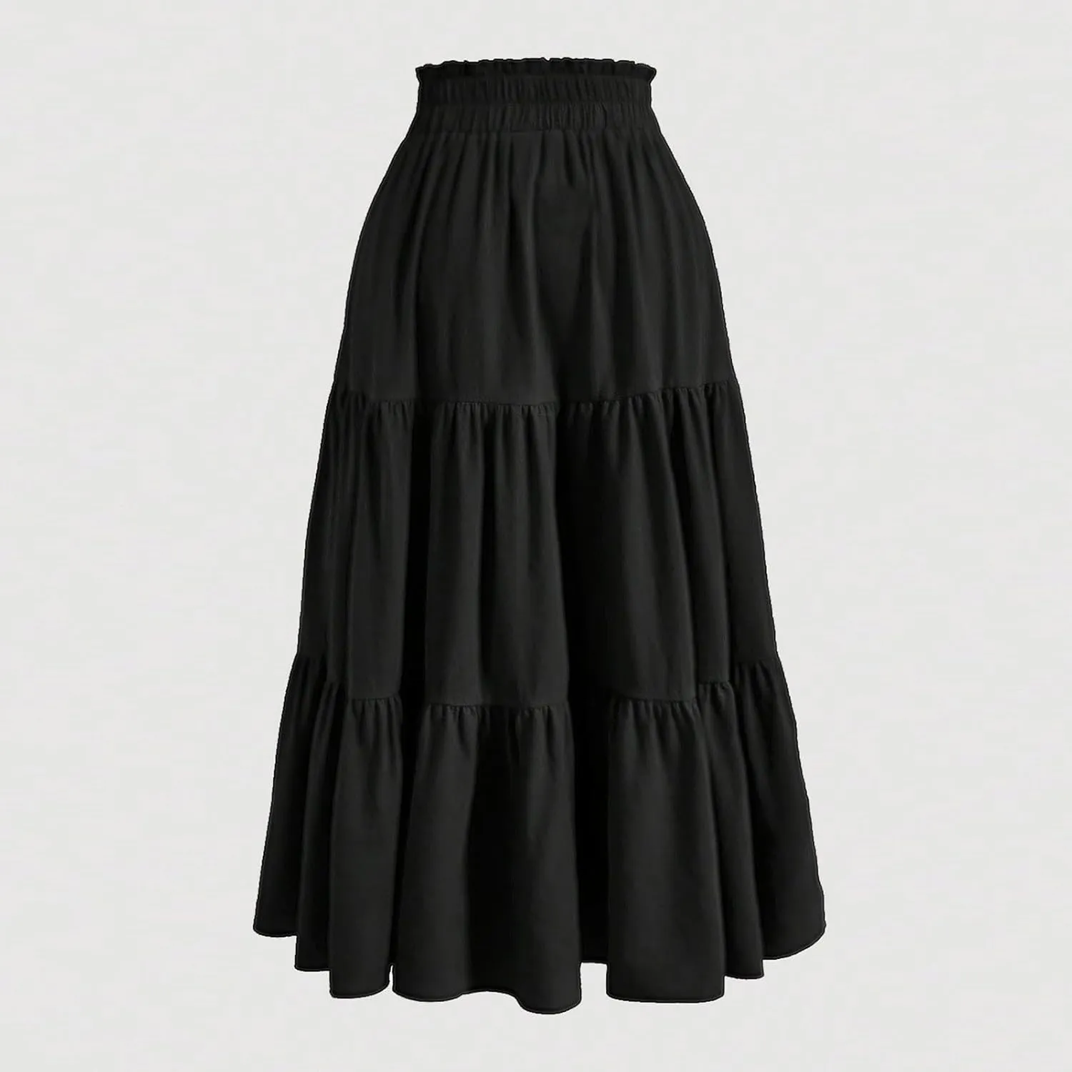 Women's High Elastic Waist Bohemian Midi Skirt - Pleated Ruffle A-Line Skirt for Casual Wear
