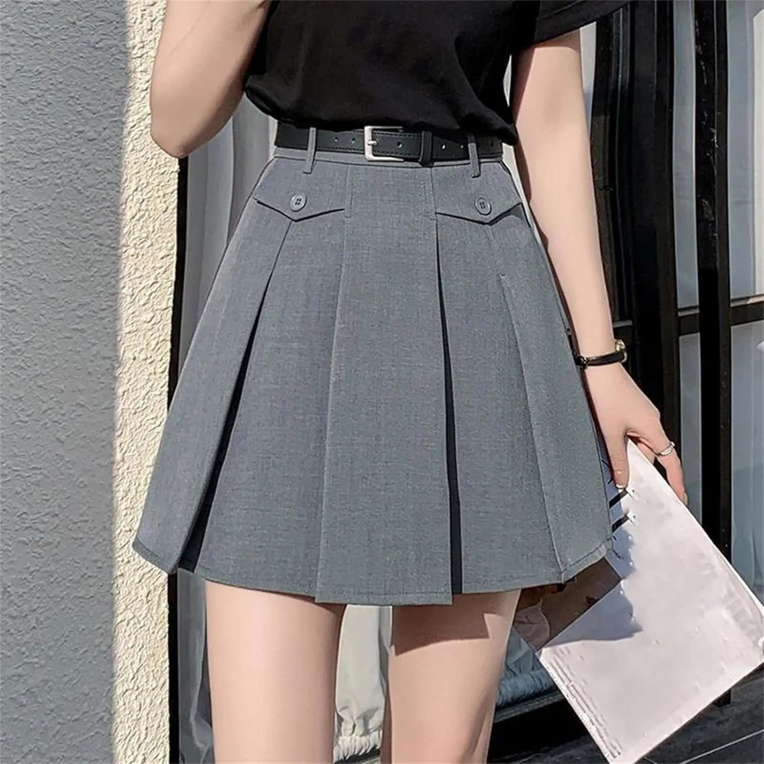 Women's High Waist A-Line Pleated Mini Skirt  Spring Summer Fashion Casual Short Suit Skirt