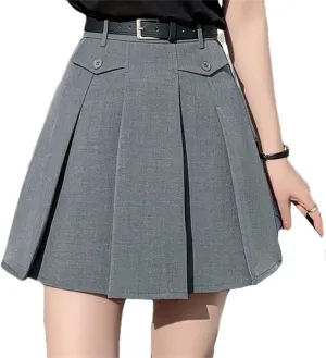 Women's High Waist A-Line Pleated Mini Skirt  Spring Summer Fashion Casual Short Suit Skirt