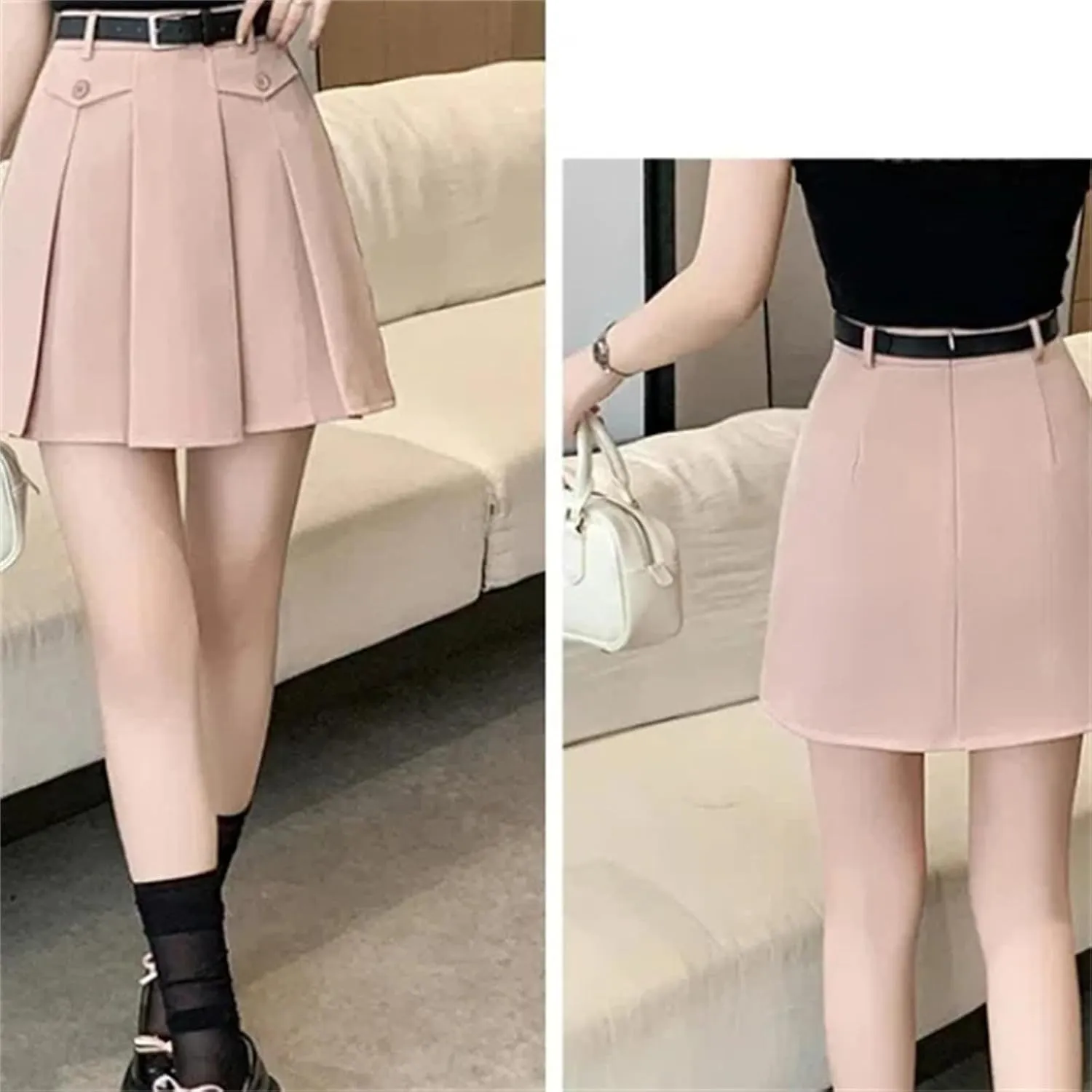 Women's High Waist A-Line Pleated Mini Skirt  Spring Summer Fashion Casual Short Suit Skirt
