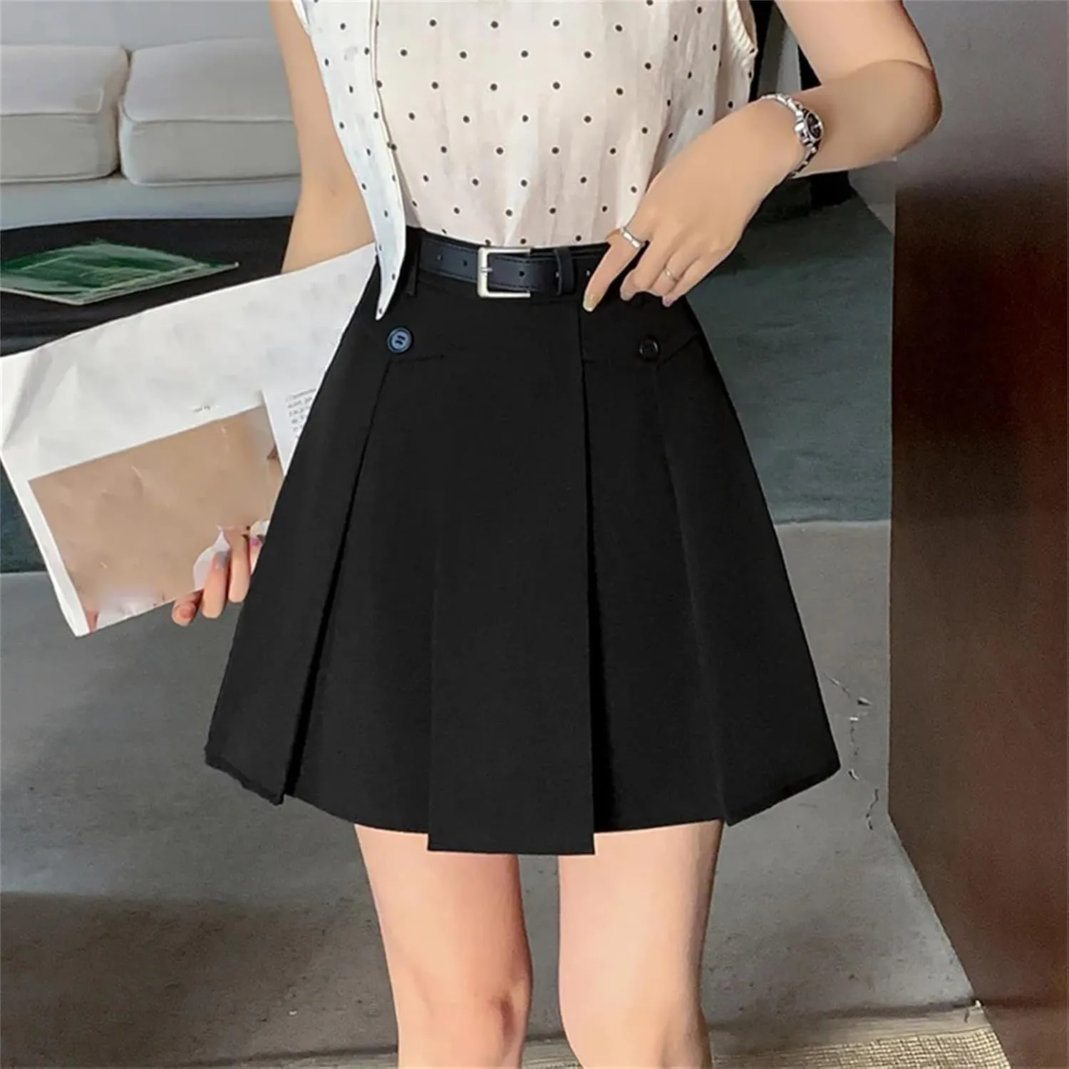 Women's High Waist A-Line Pleated Mini Skirt  Spring Summer Fashion Casual Short Suit Skirt