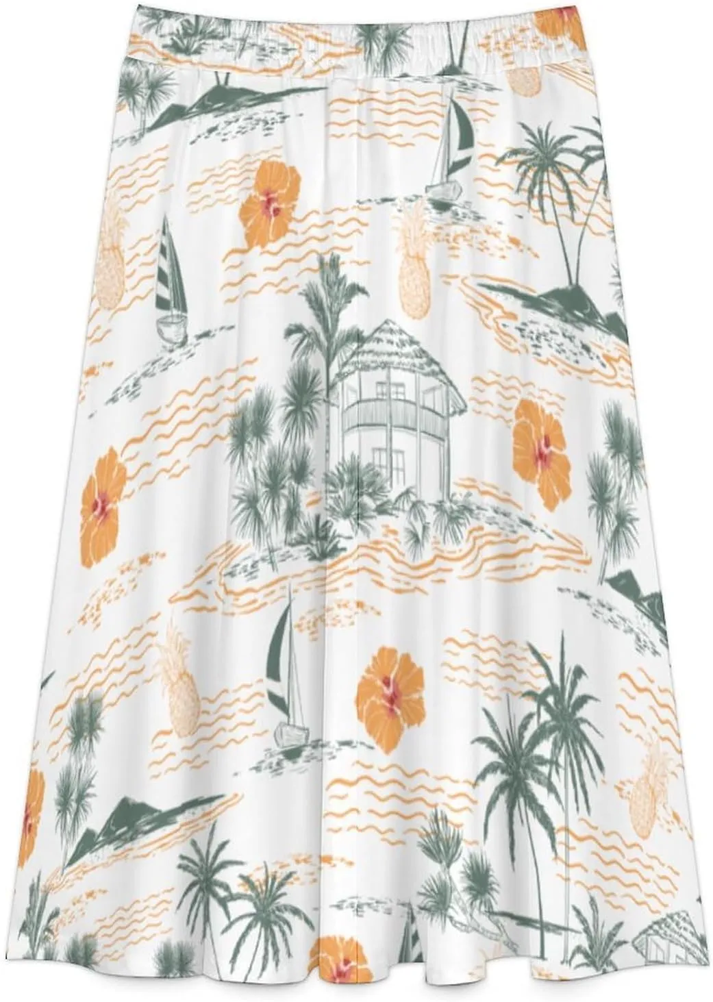Womens High Waisted A-Line Rabbit Pleated Midi-Long Skirt