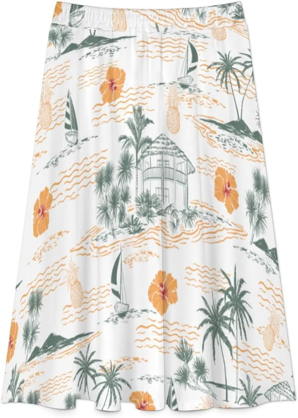 Womens High Waisted A-Line Rabbit Pleated Midi-Long Skirt